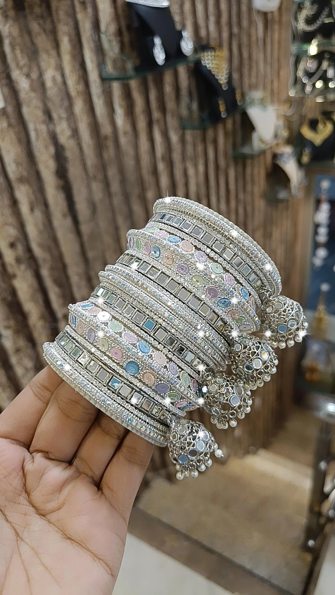 Mirror Indian Pakistani Deisgn Bangles Jhumka Set Wedding Occations