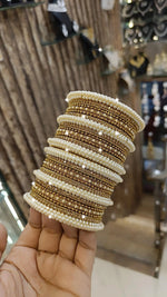 Glittering Gold Bangle Set Pearl Accents Indian Bridal Wedding