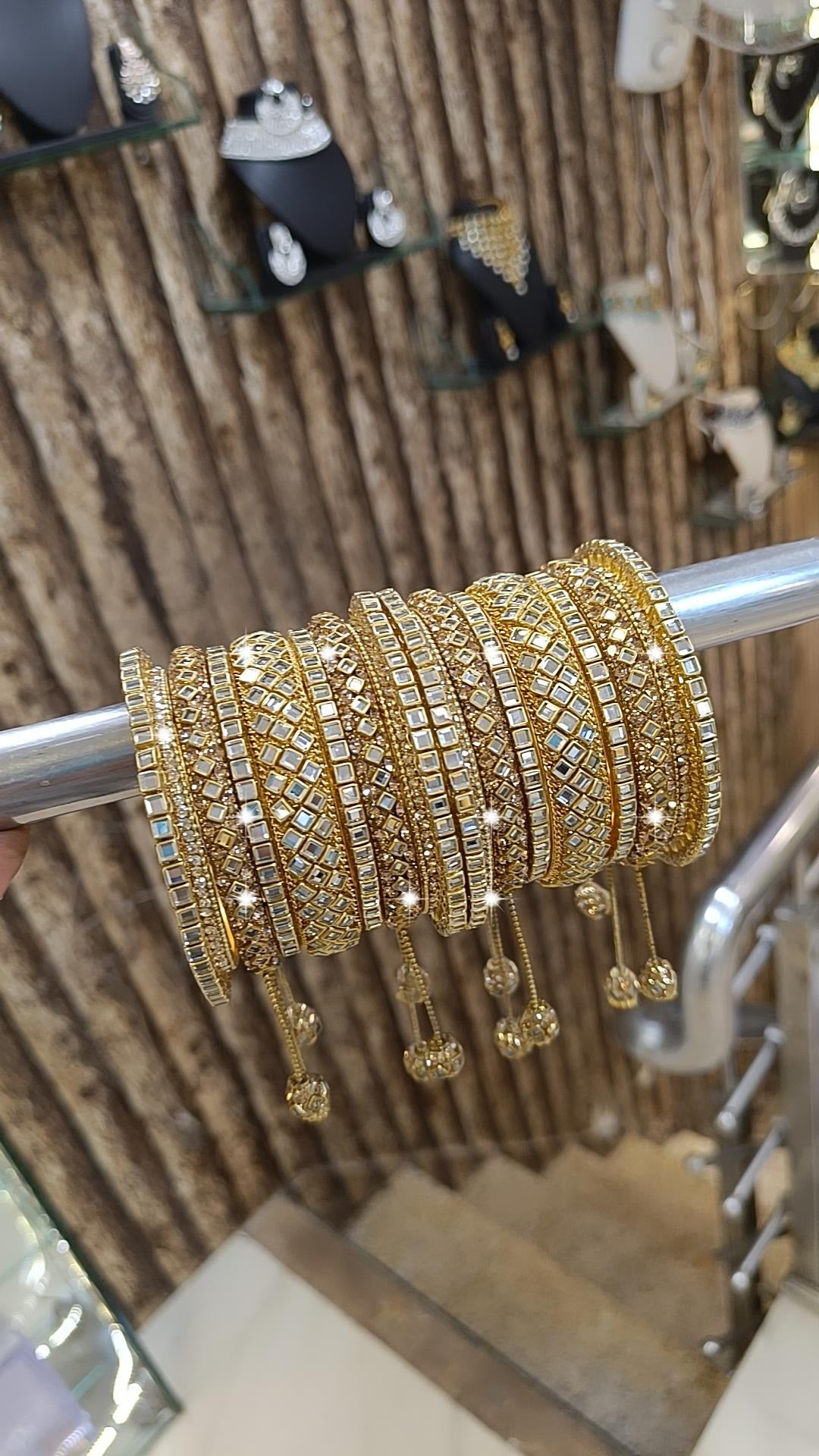 Indian Pakistani Glittering Gold Bangle Jhumkas Set Bolly Inspired