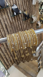 Indian Pakistani Glittering Gold Bangle Jhumkas Set Bolly Inspired