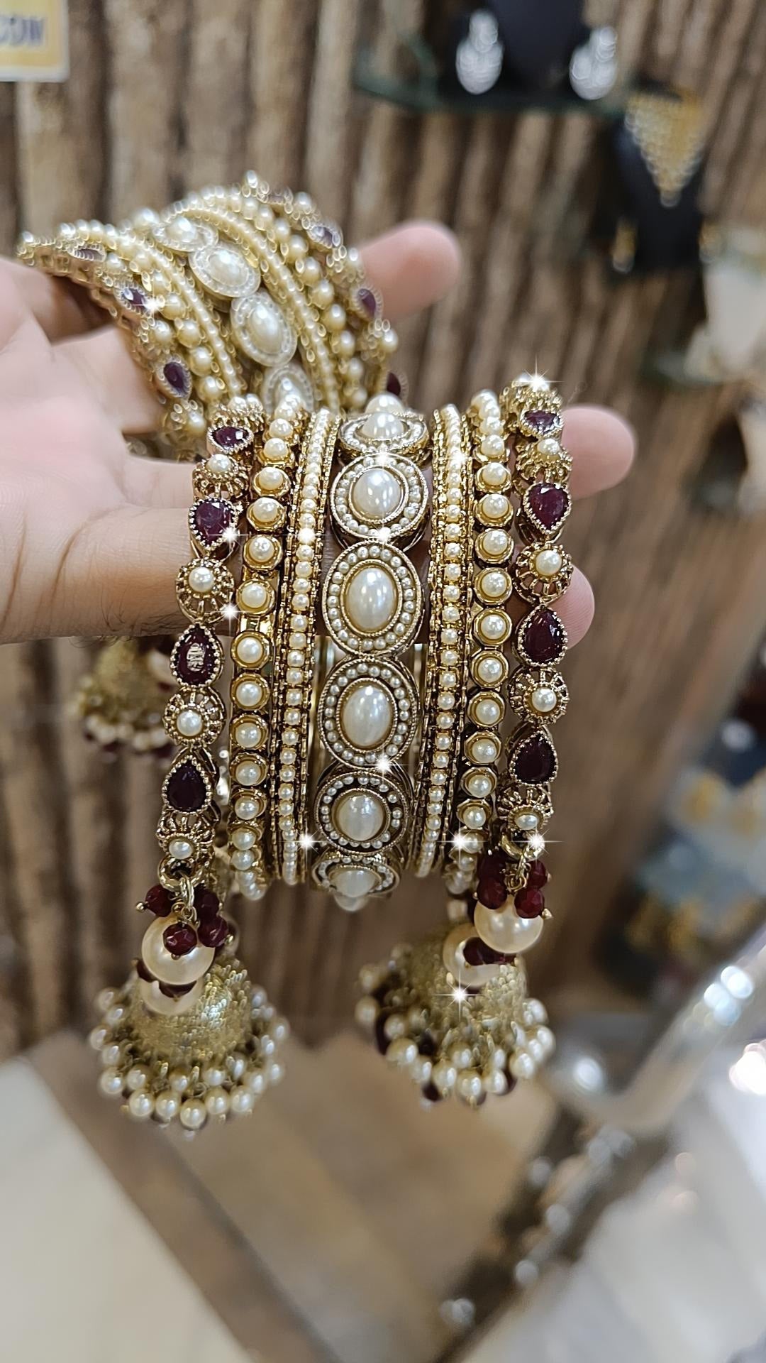 Elegant Pakistani Crystal Bridal Bangles Jhumka Set–