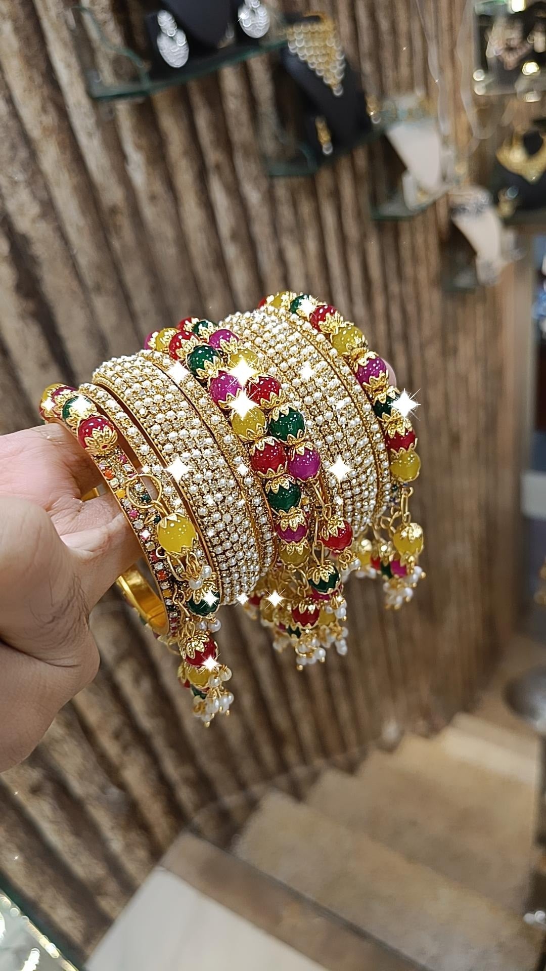 Vibrant Crystal Bangles Set Indian Inspired Studded Design - Libasaa.com