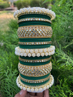 Bollywood Inspired Pearl Bangles Set Gold Accents Bridal Jewelry
