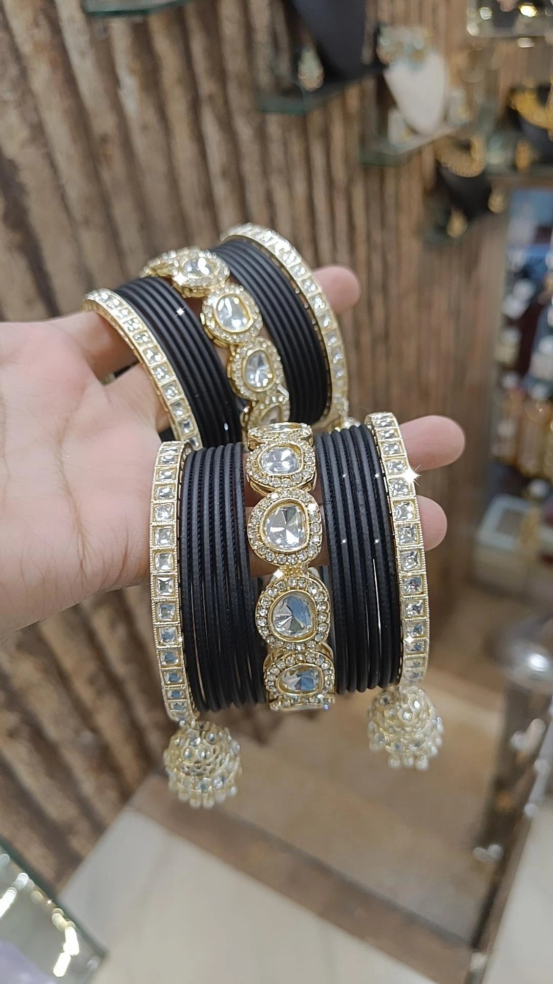Indian Crystal Carnival Bangles Jhumka Set Bollywood AD Pearl Design - Libasaa.com