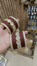 Indian Crystal Carnival Bangles Jhumka Set Bollywood AD Pearl Design - Libasaa.com