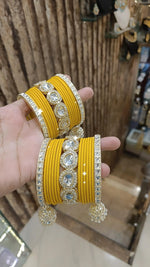 Indian Crystal Carnival Bangles Jhumka Set Bollywood AD Pearl Design - Libasaa.com