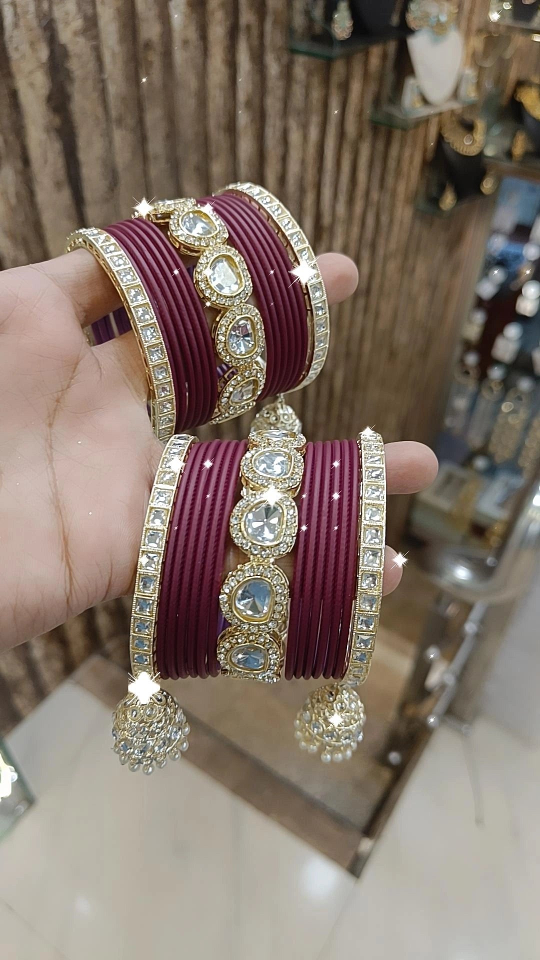 Indian Crystal Carnival Bangles Jhumka Set Bollywood AD Pearl Design - Libasaa.com