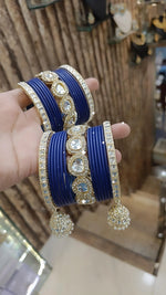 Indian Crystal Carnival Bangles Jhumka Set Bollywood AD Pearl Design - Libasaa.com