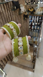 Indian Crystal Carnival Bangles Jhumka Set Bollywood AD Pearl Design - Libasaa.com
