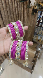 Indian Crystal Carnival Bangles Jhumka Set Bollywood AD Pearl Design - Libasaa.com