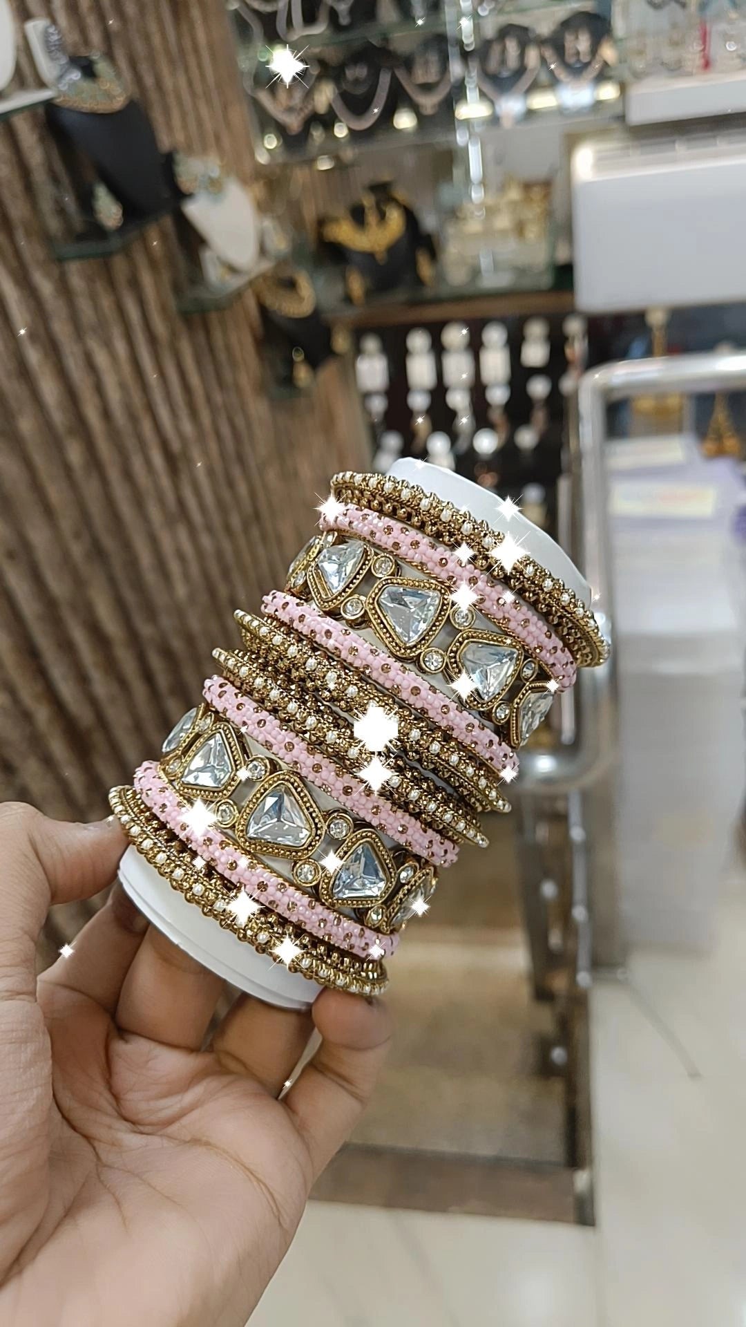 Elegance Pearl American Diamond Bridal Bangles Set Wedding Jewellery