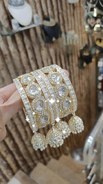 American Diamond Dazzle Pearl Bangles Jhumka Set Weddings Crystal Jewelry - Libasaa.com