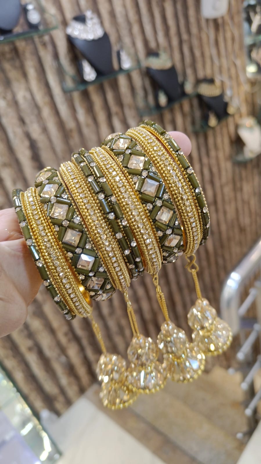 Golden Glory Bollywood Bangles Jhumka Collections Pearl Jewelry - Libasaa.com