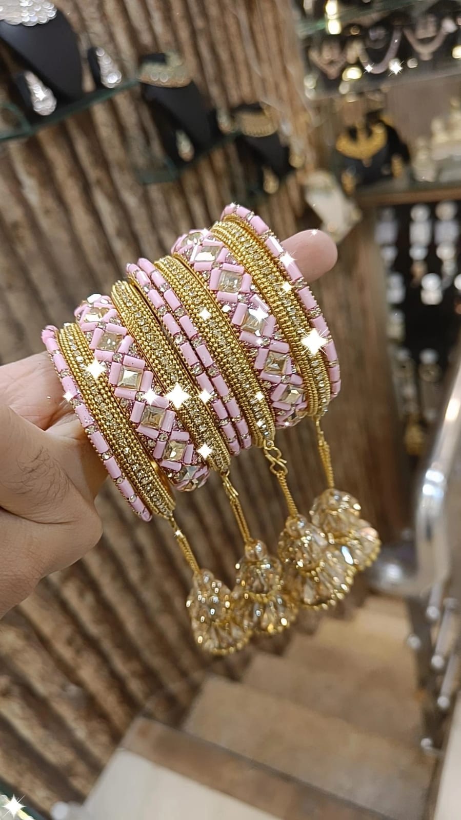 Golden Glory Bollywood Bangles Jhumka Collections Pearl Jewelry - Libasaa.com