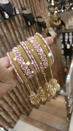 Golden Glory Bollywood Bangles Jhumka Collections Pearl Jewelry - Libasaa.com