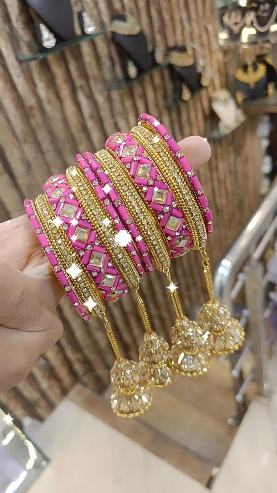 Golden Glory Bollywood Bangles Jhumka Collections Pearl Jewelry - Libasaa.com