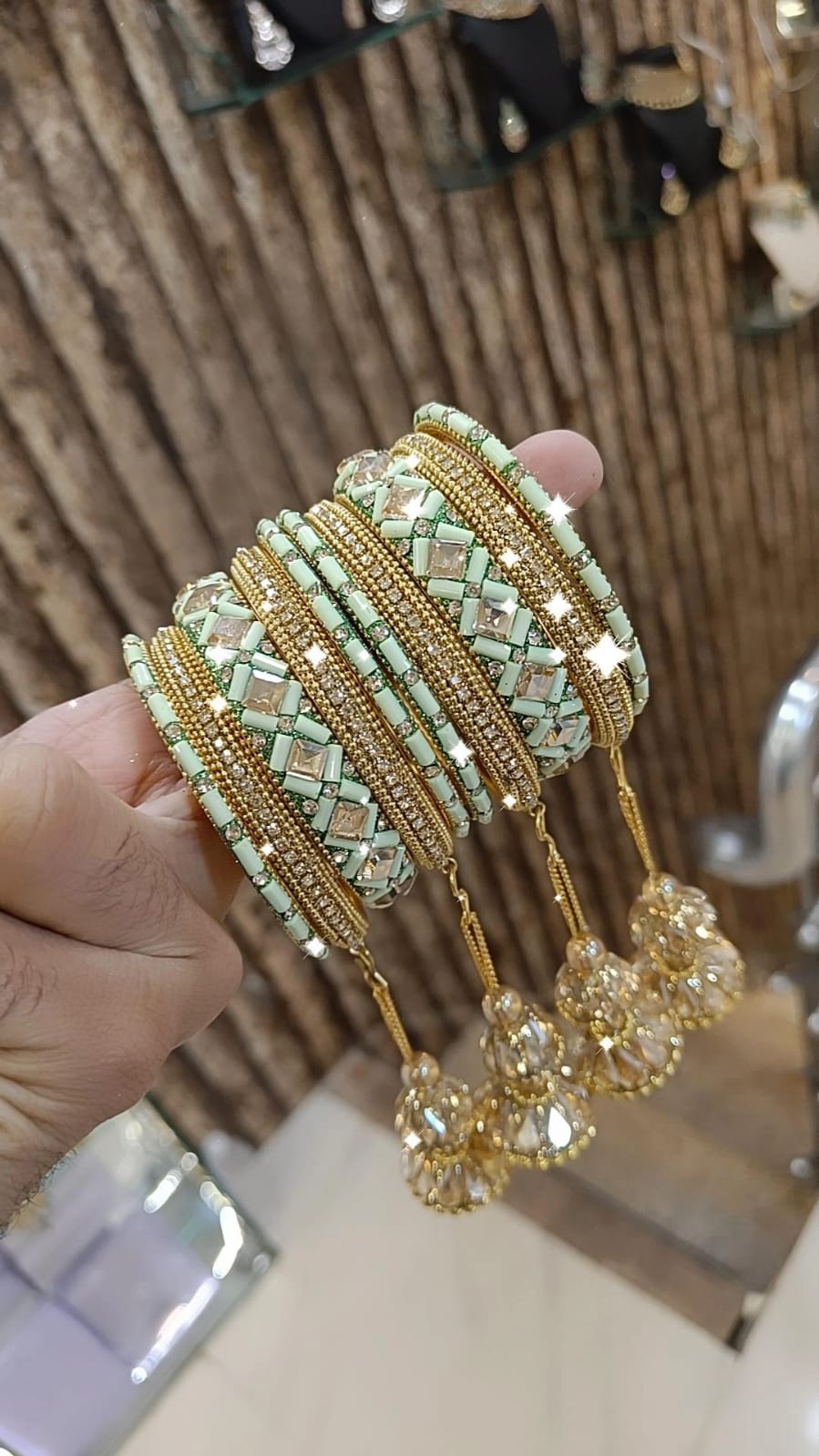 Golden Glory Bollywood Bangles Jhumka Collections Pearl Jewelry - Libasaa.com
