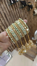 Golden Glory Bollywood Bangles Jhumka Collections Pearl Jewelry - Libasaa.com