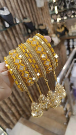 Golden Glory Bollywood Bangles Jhumka Collections Pearl Jewelry - Libasaa.com