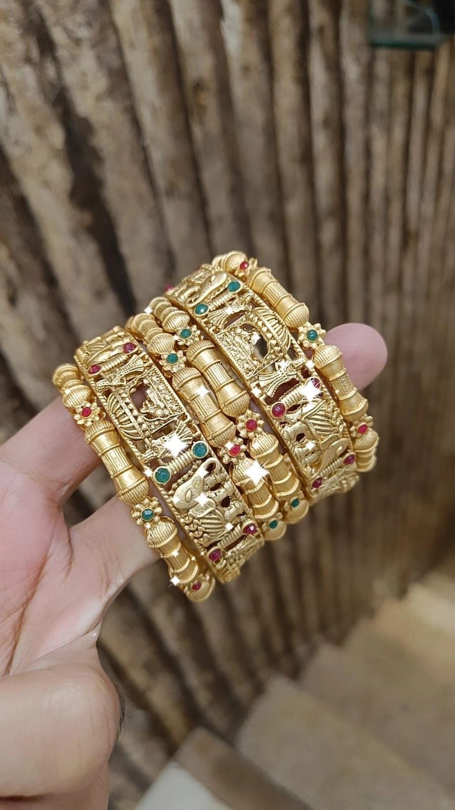 Gold Plated Bangle Gemstone Indian Bangles Bollywood Inspired Jewerly - Libasaa.com