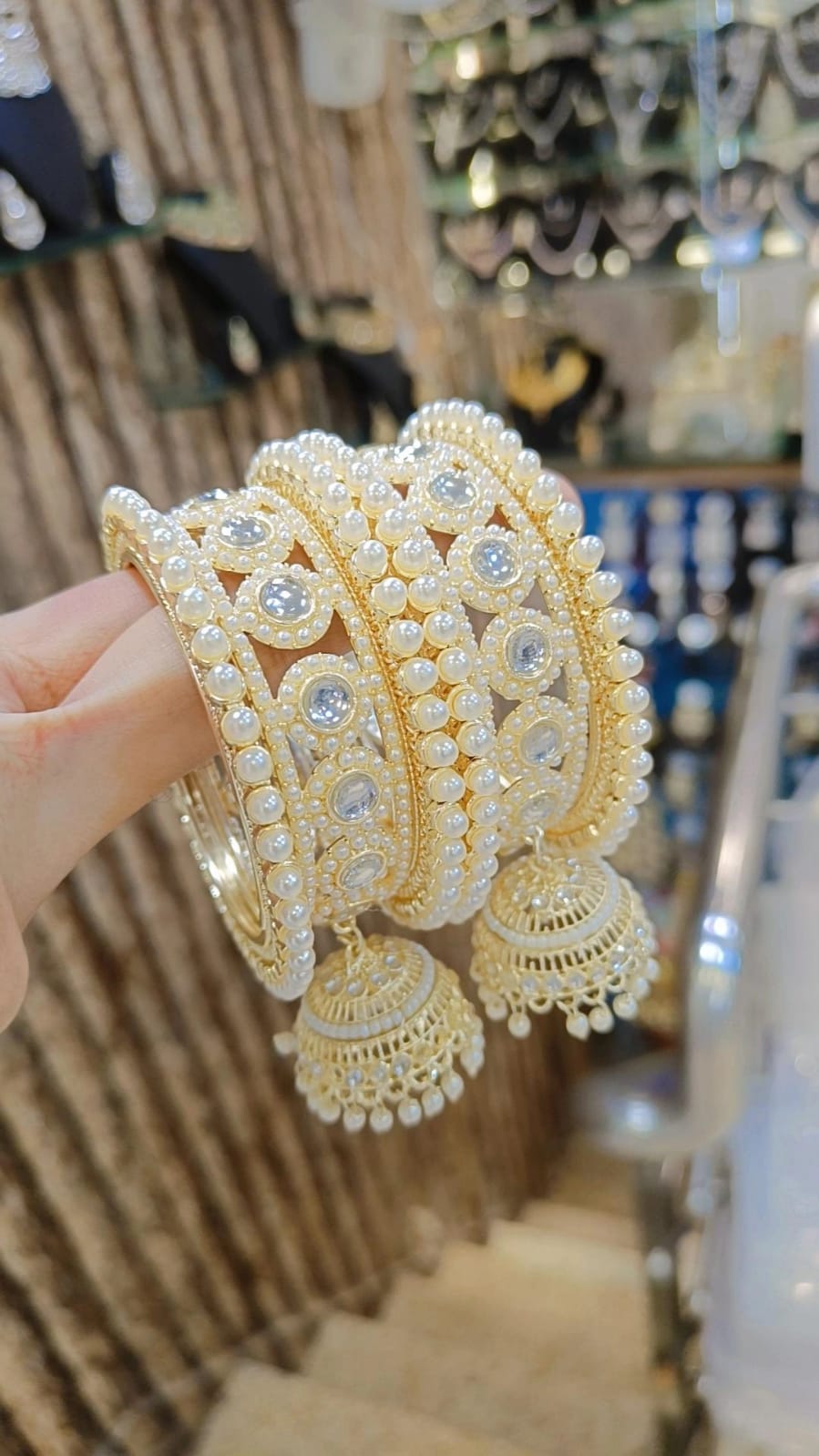 Pearl AD Bangles Jhumka Stack Indian Bridal Beauty Jewellery - Libasaa.com