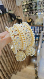 Pearl AD Bangles Jhumka Stack Indian Bridal Beauty Jewellery - Libasaa.com