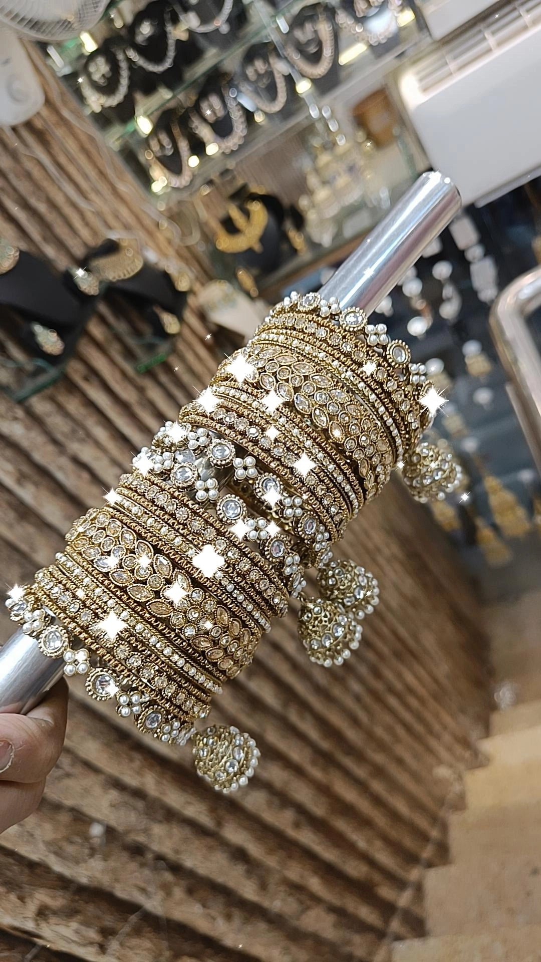Golden Sparkle Bridal Bangles Jhumka Set - Libasaa.com