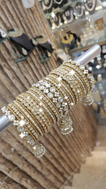 Golden Sparkle Bridal Bangles Jhumka Set - Libasaa.com