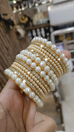 Elegant Bridal Golden Pearl Bangles AD Bollywood Weddings Inspired - Libasaa.com