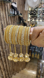 Pakistani Gold-Plated Bangles Pearl Jhumka Set Bridal Bangle - Libasaa.com
