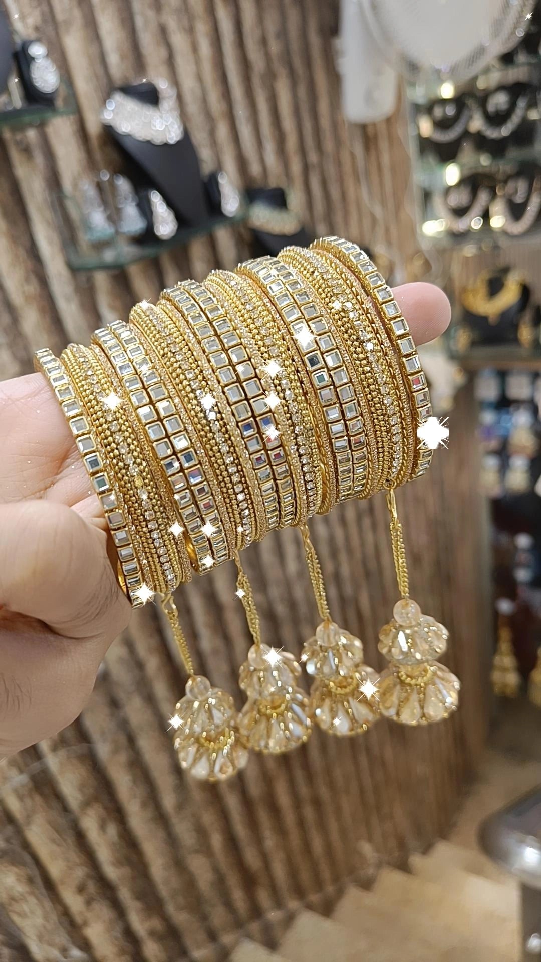 Pakistani Gold-Plated Bangles Pearl Jhumka Set Bridal Bangle - Libasaa.com