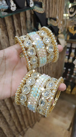 Exquisitely Crafted Pearl Multi Gemstone Gold Plated Bangles - Libasaa.com