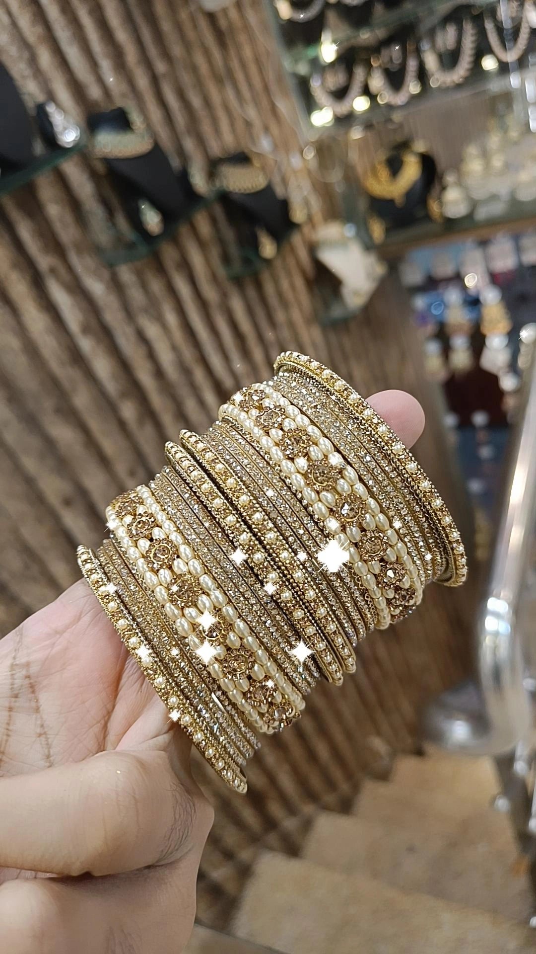 Radiate Royalty Golden Pearl Bangles Indian Jewelry Set - Libasaa.com
