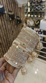 Rose Gold Bangle Set with Mirror Work Tassels Jewelry - Libasaa.com