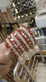 Intricate Mirror Accents Bangles Design With Tassel Detail - Libasaa.com