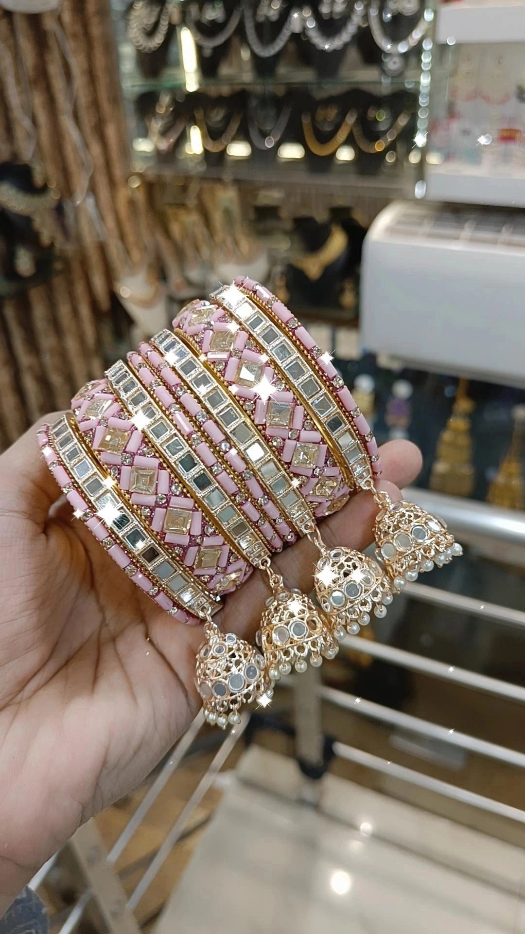 Intricate Mirror Accents Bangles Design With Tassel Detail - Libasaa.com