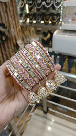 Intricate Mirror Accents Bangles Design With Tassel Detail - Libasaa.com