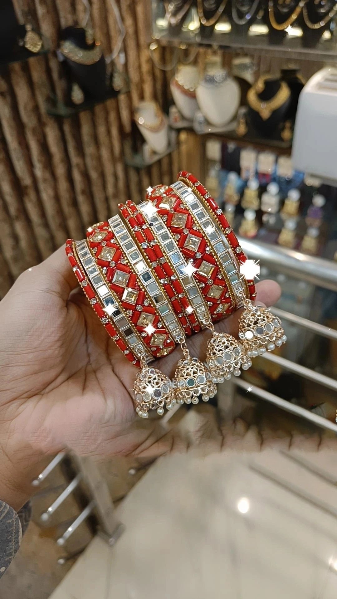 Intricate Mirror Accents Bangles Design With Tassel Detail - Libasaa.com