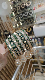 Intricate Mirror Accents Bangles Design With Tassel Detail - Libasaa.com