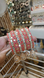 Intricate Mirror Accents Bangles Design With Tassel Detail - Libasaa.com