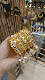 Intricate Mirror Accents Bangles Design With Tassel Detail - Libasaa.com