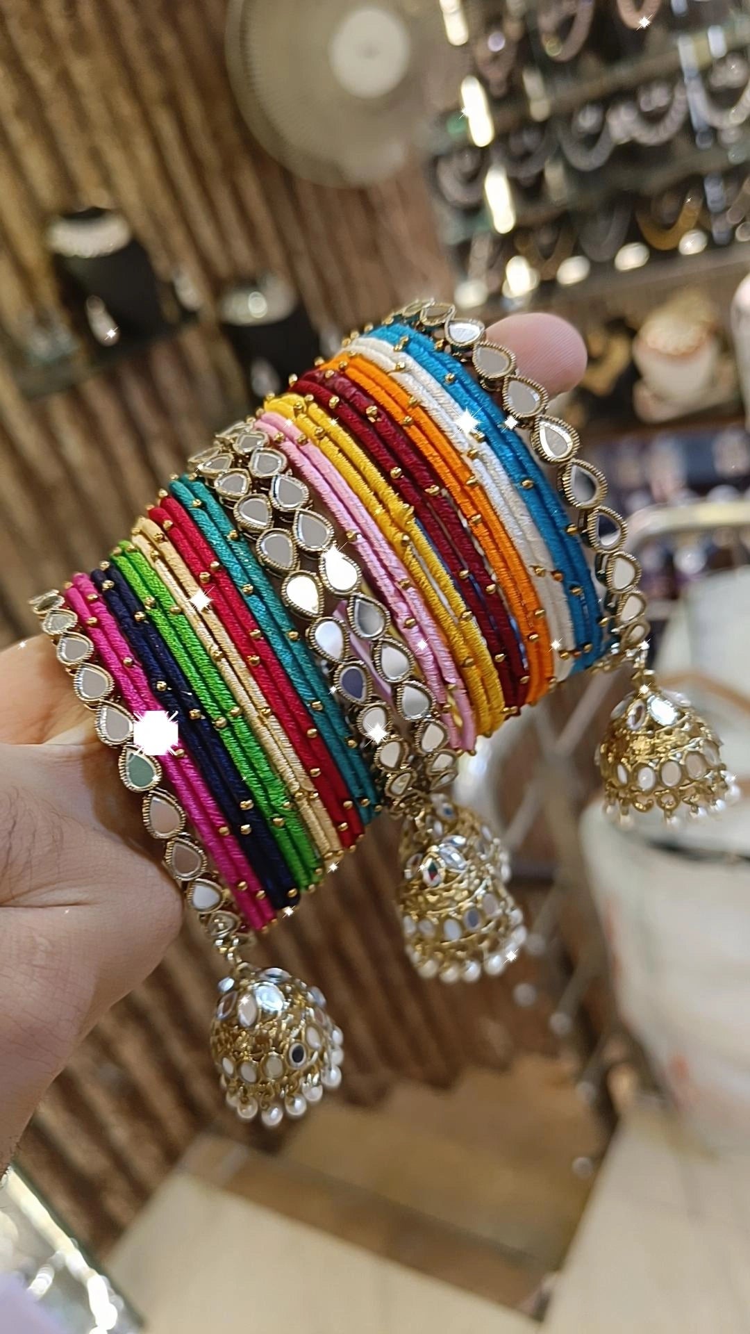 Pearl Bangles with Mirror Work Thread - Bollywood Inspired Jewelry - Libasaa.com