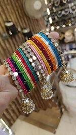 Pearl Bangles with Mirror Work Thread - Bollywood Inspired Jewelry - Libasaa.com
