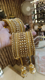 Gold Gemstone Accents Bangles - Pakisatani Jewelry Set - Libasaa.com