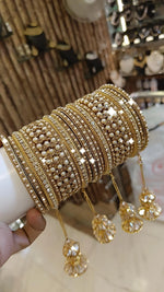 Gold Gemstone Accents Bangles - Pakisatani Jewelry Set - Libasaa.com