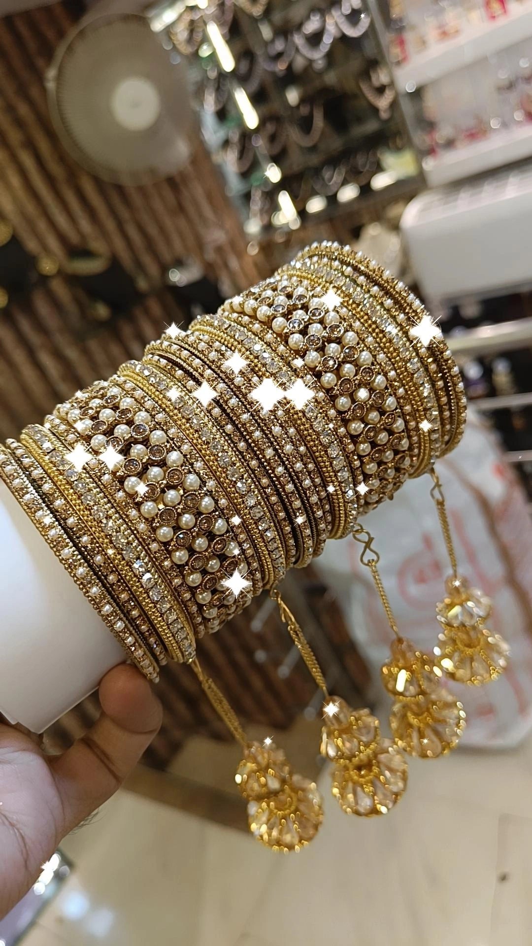 Gold Gemstone Accents Bangles - Pakisatani Jewelry Set - Libasaa.com