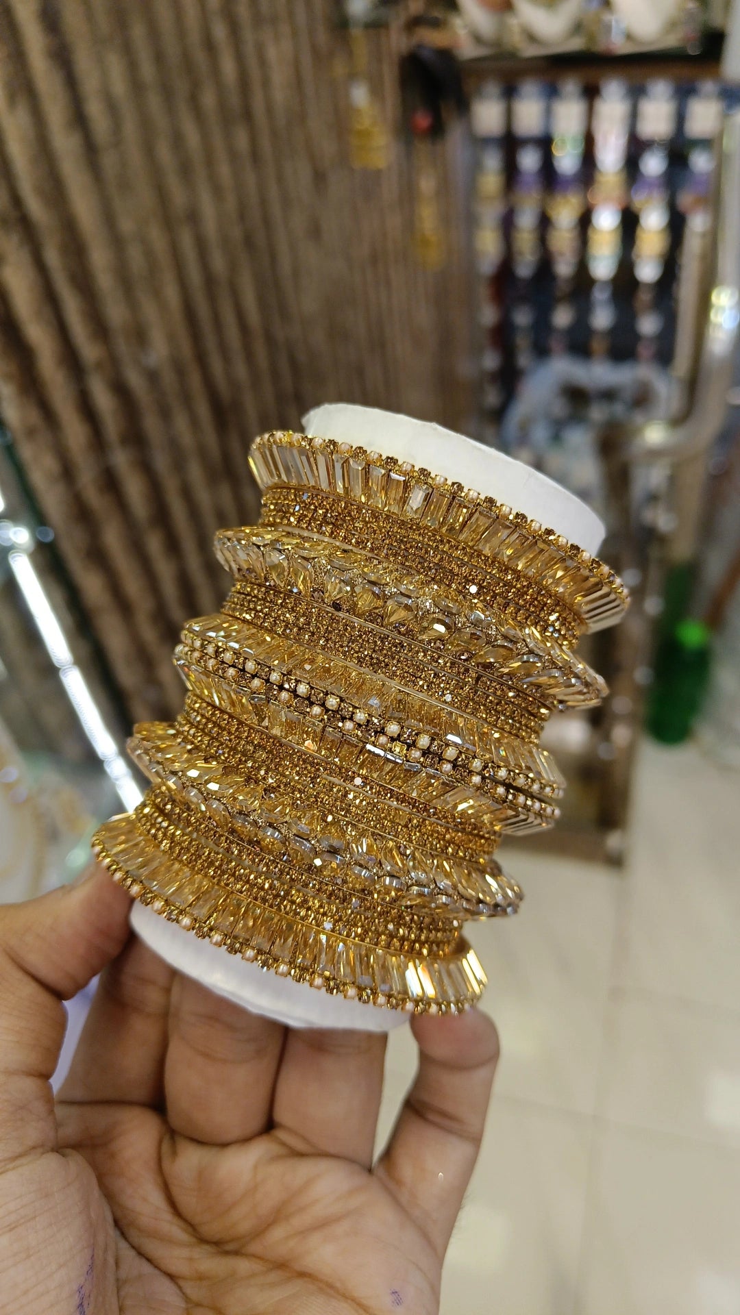 Indian Gold Tone Bangle - Engagement Pearl Accents Bangles Set - Libasaa.com