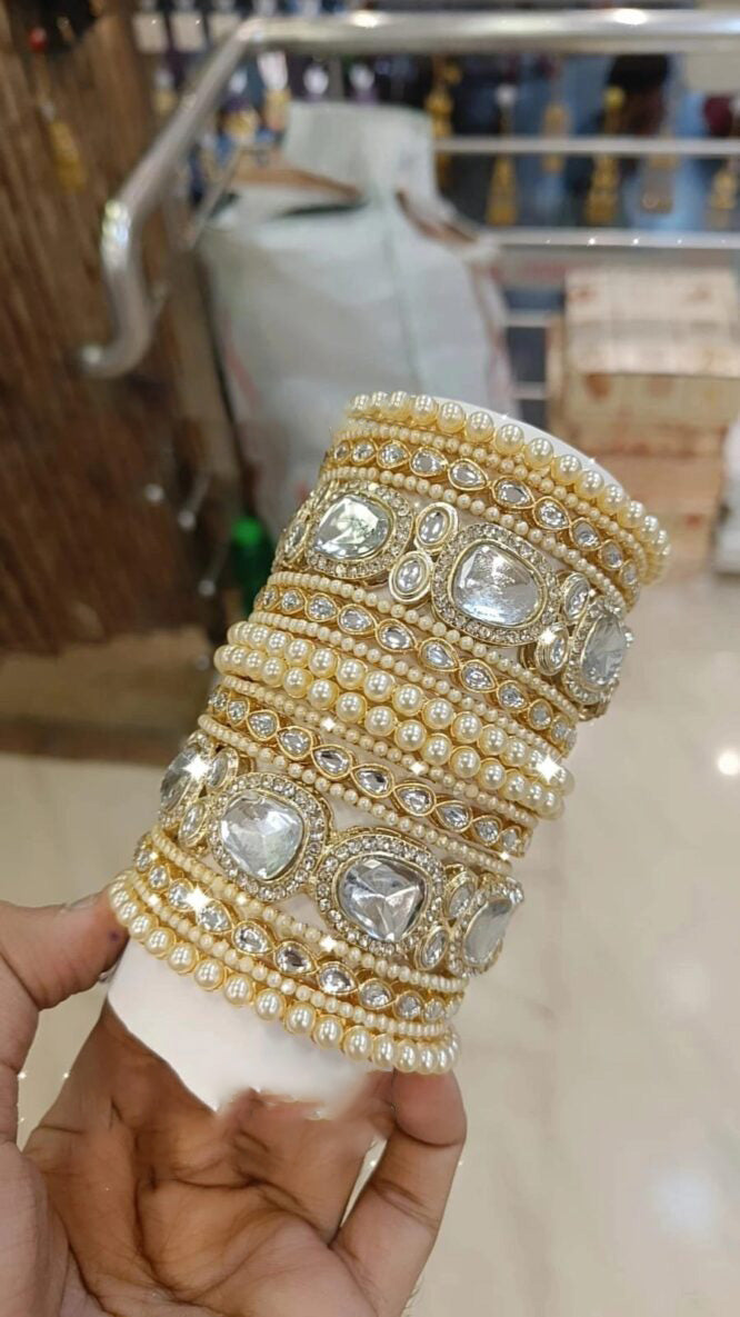 Royal Indian Gold Toned AD Bangles Set, Bollywood Bangles, Indian AD Bangle, bridal Bangle Jewelry Set - Libasaa.com