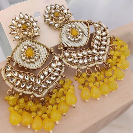 Kundan Pearl Stone Beaded Earrings Set, Indian Earrings, pearl Earrings, Pakistani Earrings, Statement Earrings, Long chandelier, Indian wedding - Libasaa.com