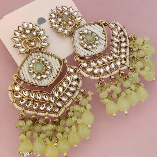 Kundan Pearl Stone Beaded Earrings Set, Indian Earrings, pearl Earrings, Pakistani Earrings, Statement Earrings, Long chandelier, Indian wedding - Libasaa.com